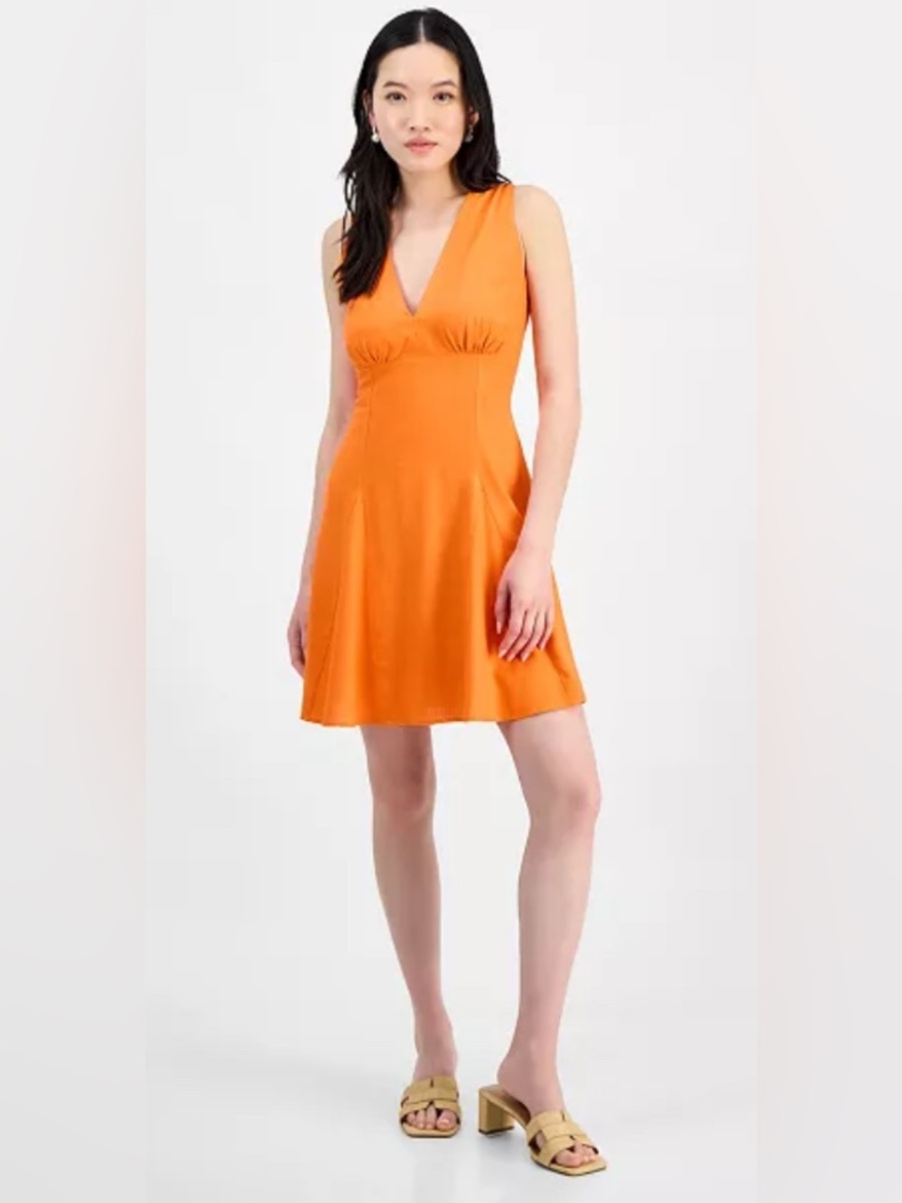 NWT Bar III Vibrant Orange V-Neck Mini Dress Size L